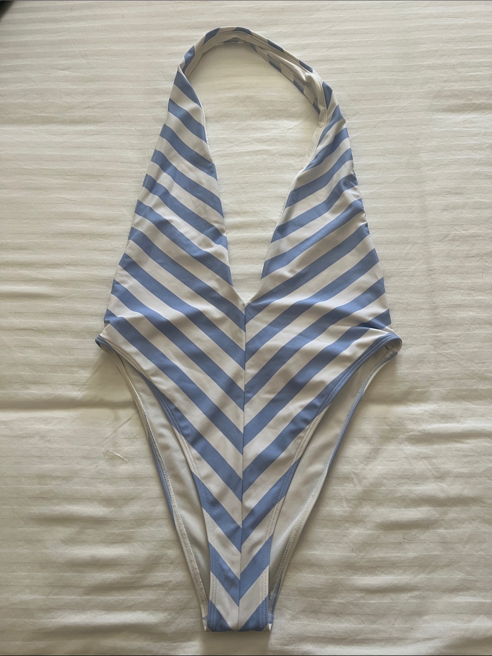 Blue and White Striped  One-Piece Swimsuit